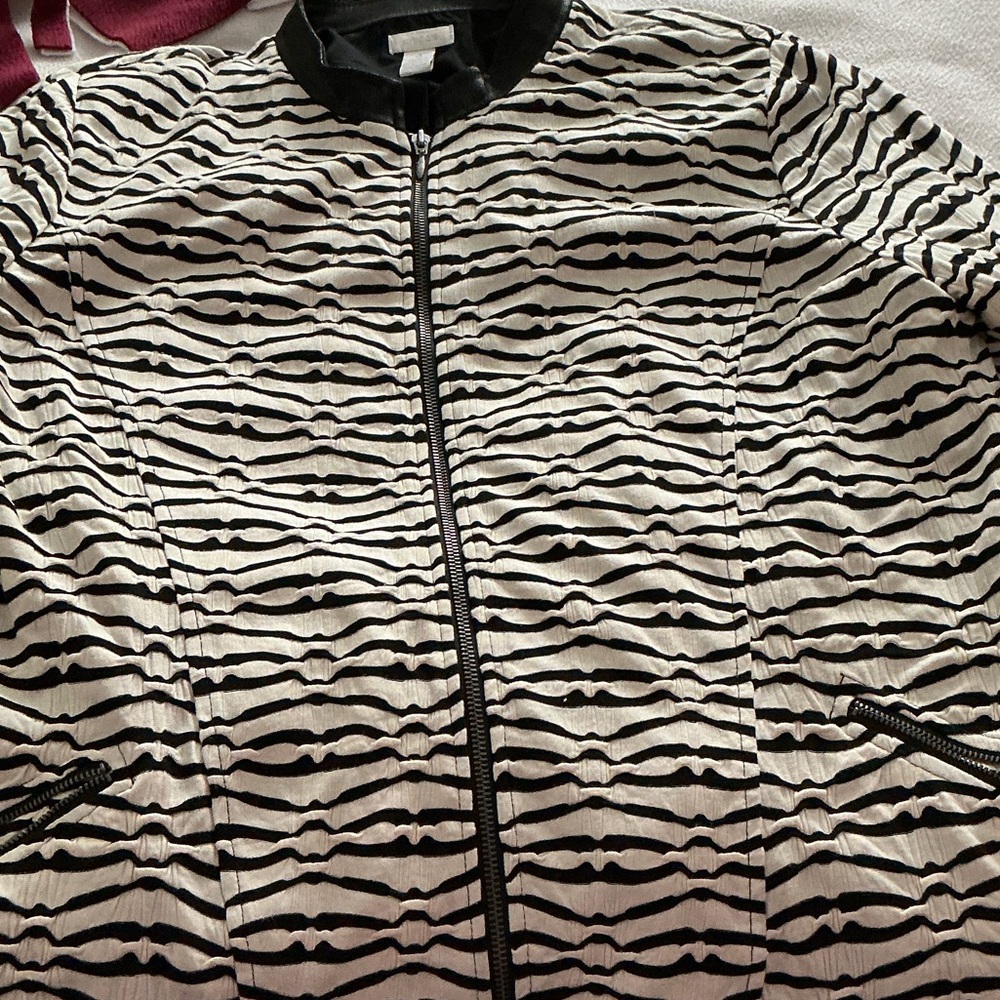 Chico's Black and White Patterned Bomber Jacket